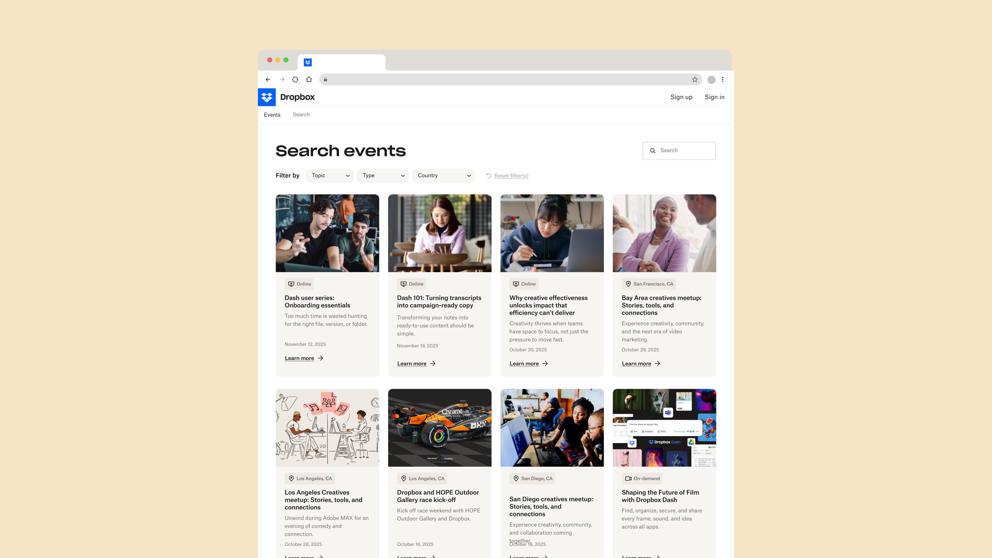 Search results page